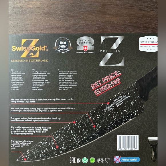 6 piece Black Speckled Kitchen Knife Set with Peeler - Picture 2 of 4